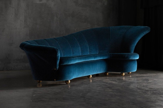 Image 1 of Divano vintage in velluto blu, pezzo unico, di Marzio Cecchi, anni '70