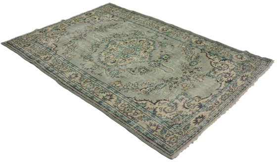 Tappeto turco vintage 287x193 cm – Grande tappeto in lana annodato a mano con motivo floreale verde tenue (photo 6 of 12)