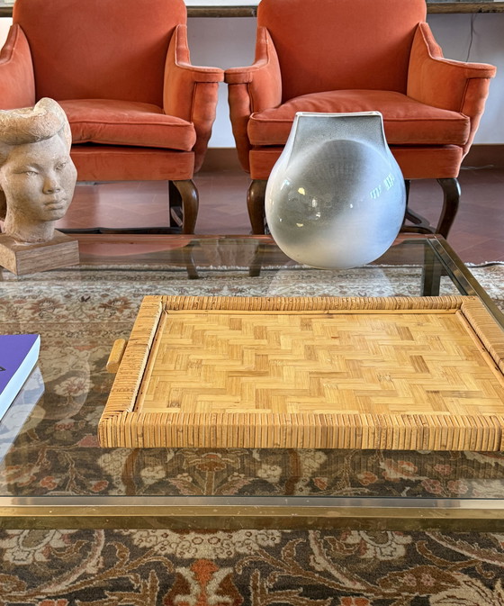 Image 1 of Vassoio Hollywood Regency in bambù e vimini, Italia anni '70