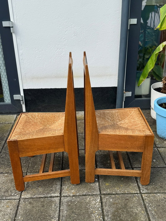 Paar Amsterdamse School Eetkamerstoelen – Wood, Wicker (photo 6 of 10)