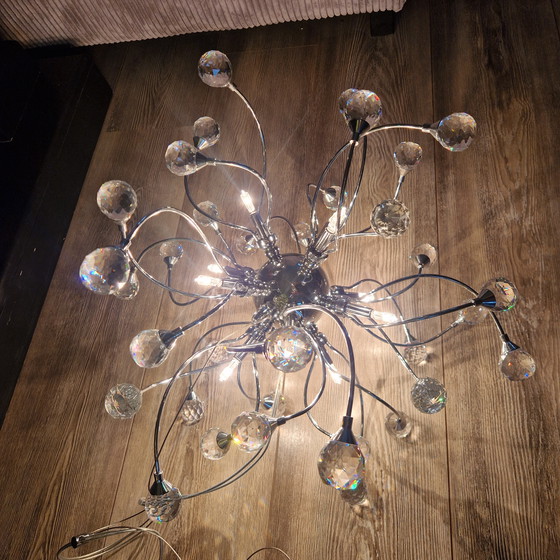 Image 1 of Lampada a sospensione Sonja Chrome-Crystal, esclusiva illuminazione Searchlight, 12 punti luce