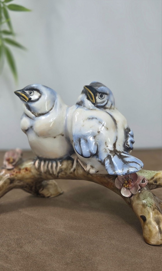 Vintage Bruno Merli Sculpture, Two Birds on a Flowering Branch, Signed Italian Ceramic, Decorative Objects (photo 2 of 10)