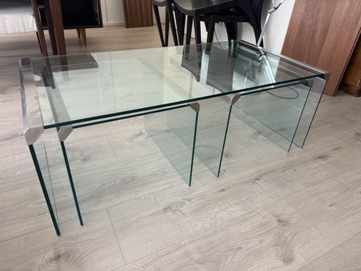 Gallotti & Radice T35 glass coffee table set, Italy 1970 – Gallotti&Radice, salontafels, rvs (photo 2 of 5)