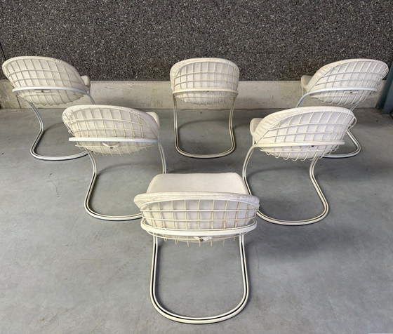 Chaises de salle à manger Gastone Rinaldi « Pascale », années 1970 - Lot de 6 – Leather, Metal (photo 7 of 12)