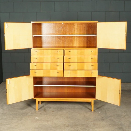 Image 1 of Vintage hoogglans highboard kast – notenhout – jaren 70