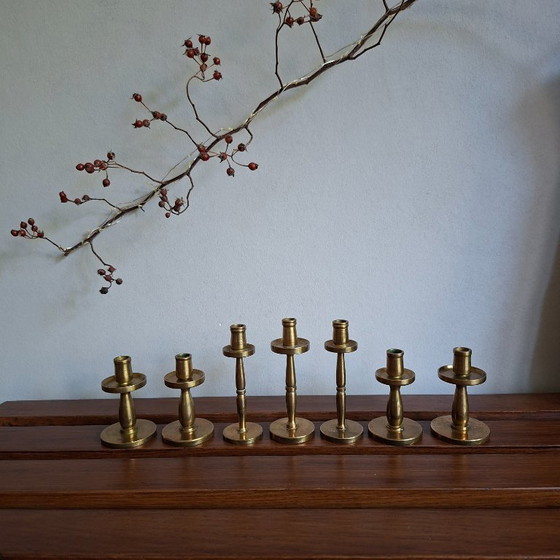 Vintage Brass Candle Holders Mid Century Scandinavian Design. 7 pieces (photo 6 of 8)