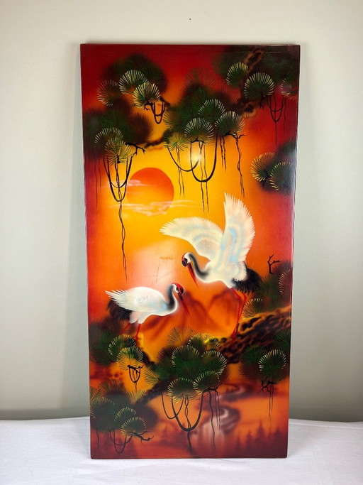 Vintage lacquered wood panel