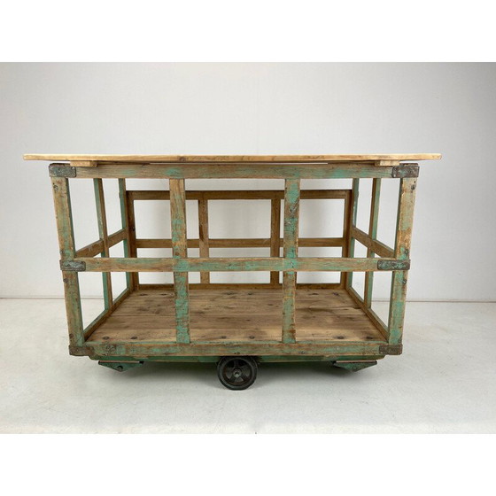 Image 1 of Vintage wooden cart with wheels, Czechoslovakia