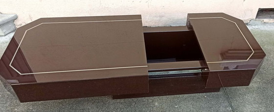 Image 1 of Bartafel uit de jaren 70 met geïntegreerd mechanisme, 125,5 cm lang.