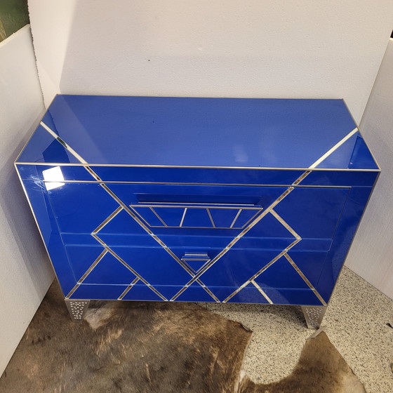 Image 1 of Cómoda en Cristal Azul, Estilo Art Déco, S. XXI
