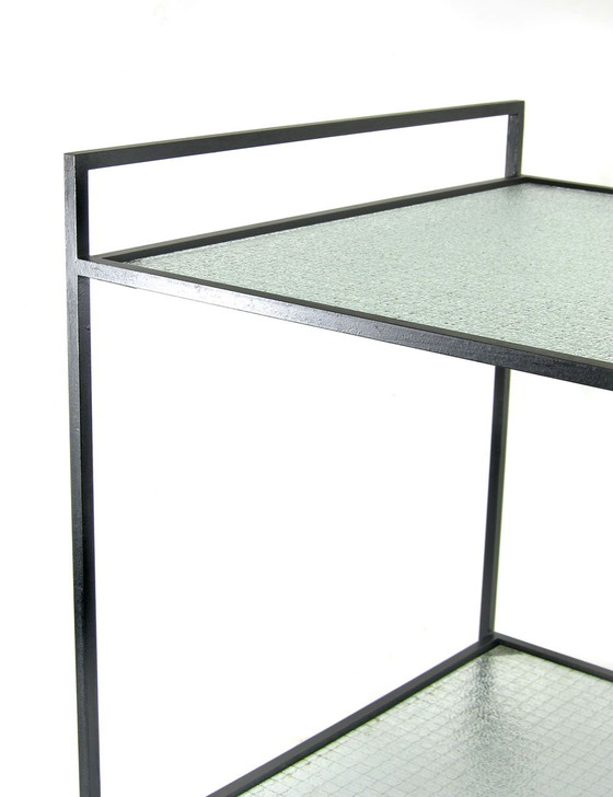 Image 1 of Minimalistischer Teewagen aus Stahl und Drahtglas im Stil der Sechzigerjahre