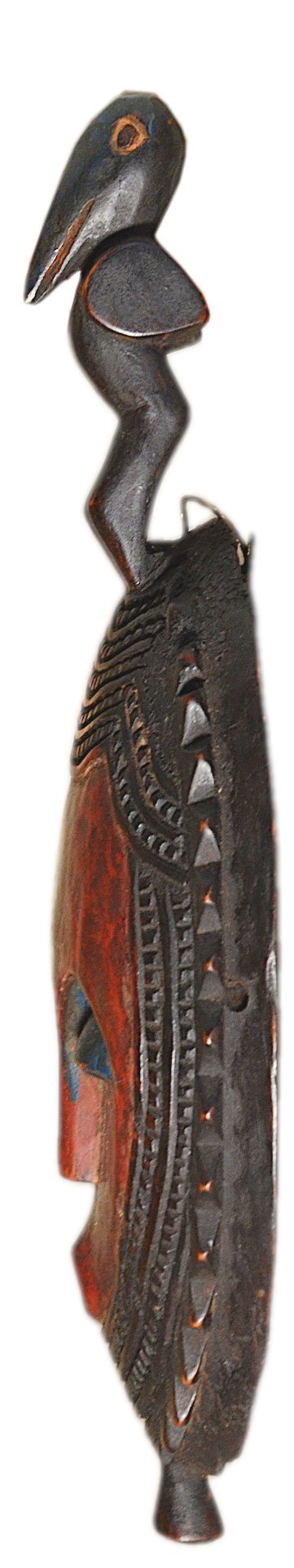 Masque africain en bois, symbolisant un visage surmonté d’un oiseau, Côte d’Ivoire, 14x28cm – Objets déco (photo 3 of 5)
