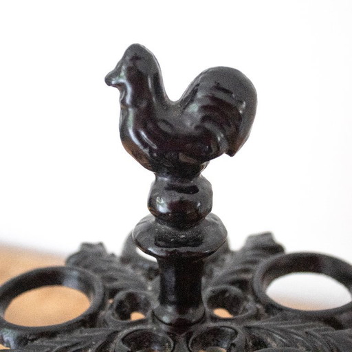 Vintage French Cast Iron Egg Stand with Rooster