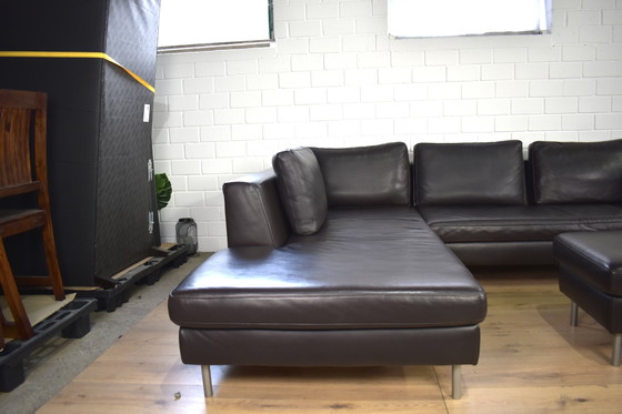 Image 1 of Leder Sofa Domino Met Kruk Ewald Schillig Leder Bank Hoekbank Sofa Couch