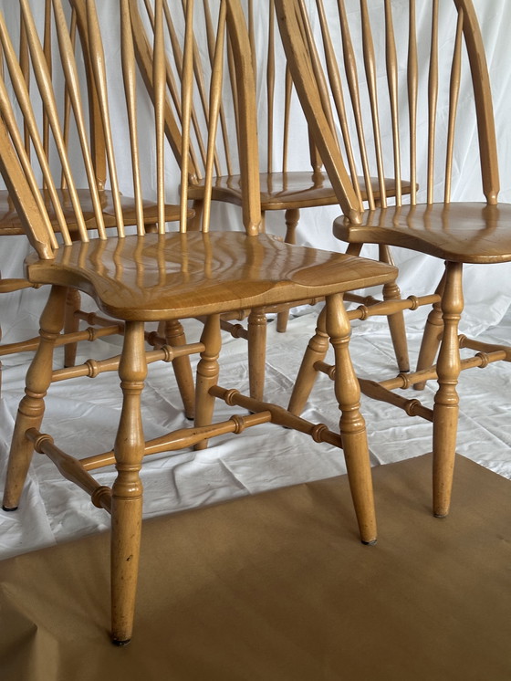 Image 1 of Windsor slatted chairs, 4 pieces, vintage dining room chairs, wood