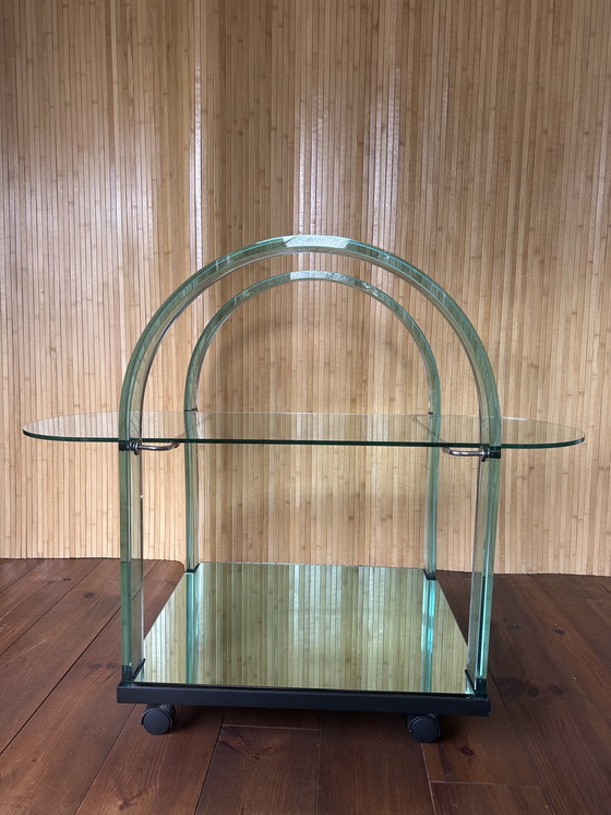 Image 1 of Gebogen groene glazen trolley van Fiam, Italië, jaren 80