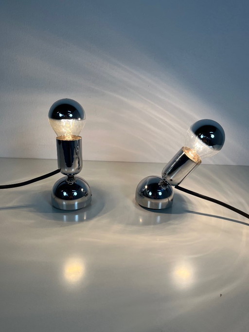 2 lámparas de mesa/pared Pollux cromadas de Ingo Maurer para Design M, años 60.