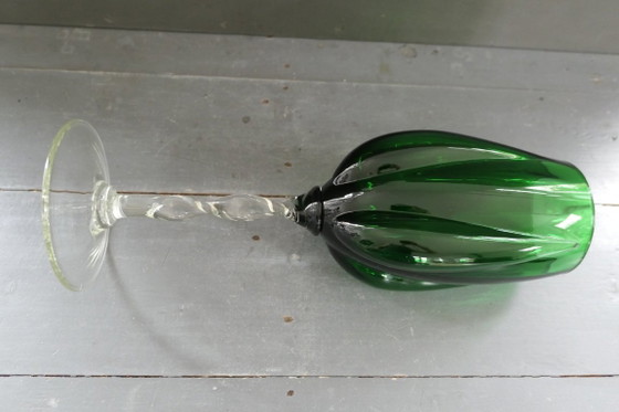 Vintage Empoli Optically Blown Glass Tulip Vase Green (photo 6 of 6)