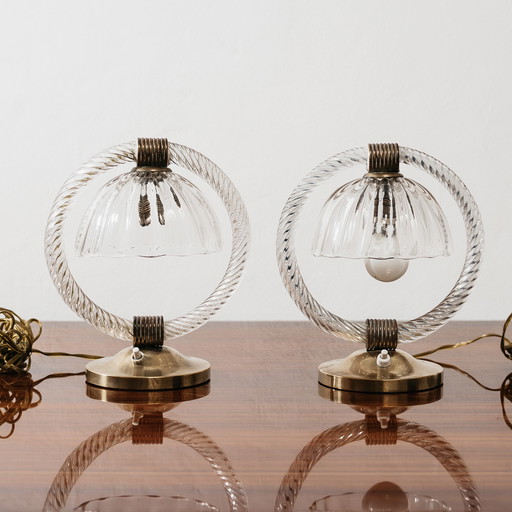 Barovier & Toso Pair of Murano Glass and Brass Lampshades, 1950s Vintage