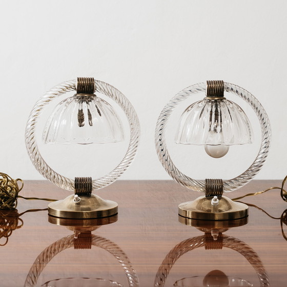 Image 1 of Barovier & Toso Pair of Murano Glass and Brass Lampshades, 1950s Vintage