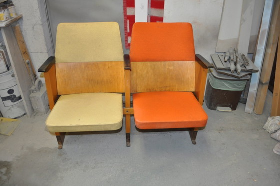 Mid-Century Hungarian 2-Seater Cinema Bench from Szék és faárúgyár, 1950s, Benches, Beige, Mid Century Modern (photo 2 of 8)