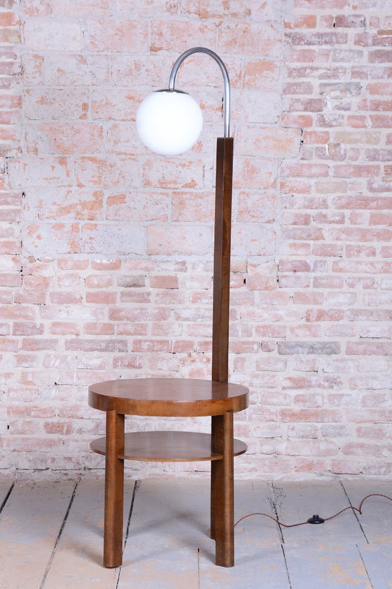 Restaurierte Art-Deco-Stehlampe, Buche, Nussbaum, neue Elektrifizierung, Tschechien, 1930er Jahre (photo 6 of 10)