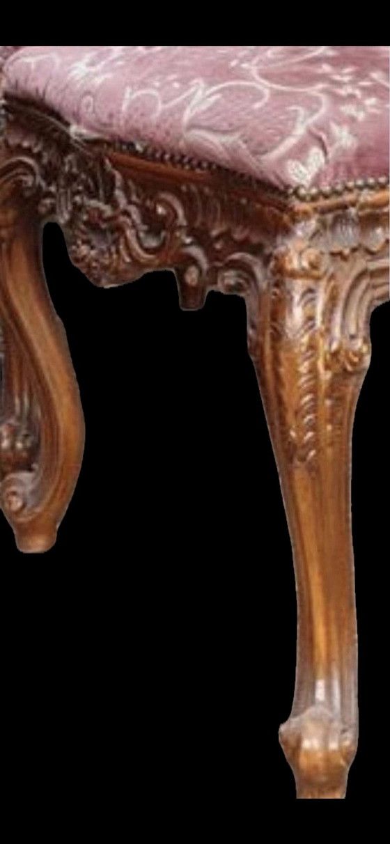 4 sedie da pranzo barocche, Tessile, Legno, Marrone (foto 5 di 5)