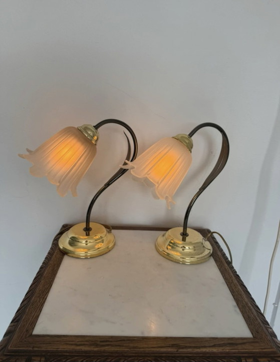 Vintage Flower Lamps in Hollywood Regency Style - Set of 2 – Massive, Table lamps, Glass, Metal (photo 2 of 17)