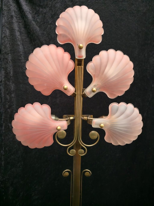 Lampadaire en laiton Deknudt, style Art déco, lampe en forme de coquillage