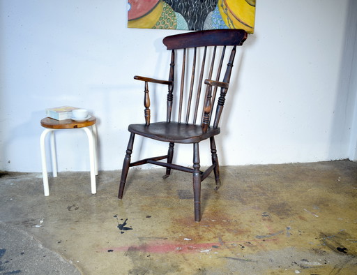 Poltrona Windsor antica, anni 1890, sedia vintage