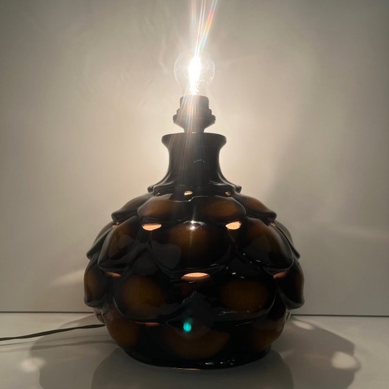 Image 1 of Large ceramic table lamp in "scale" pattern, 1970, double bulbs