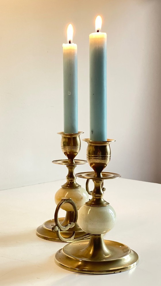 Image 1 of Candelieri vintage in onice, marmo e ottone