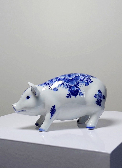 Petit Sujet Vintage Porcelaine Hollandais Cochon Bleu de Delft Collection