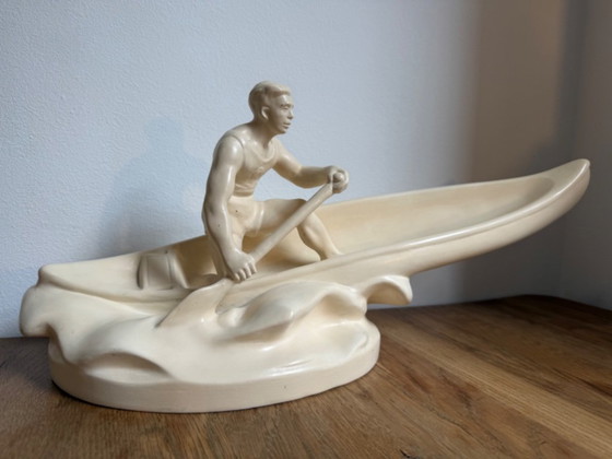Jihokera Bechyne Sculpture Céramique Canoéiste Tchécoslovaquie 50 cm – Ceramic (photo 4 of 10)