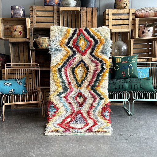 Tappeto marocchino vintage colorato in lana fatto a mano