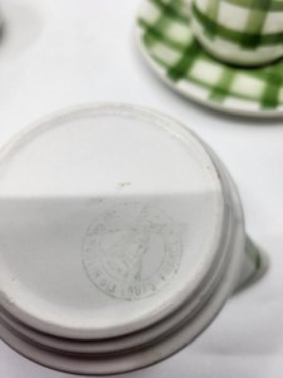 Image 1 of Moulin des Loups Orchies green tablecloth coffee set 1960 Vintage France