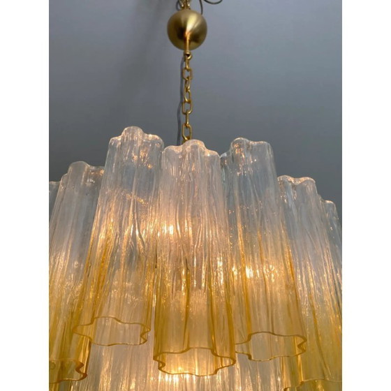 Image 1 of Luxe kroonluchter van vervaagd helder en amberkleurig Tronchi Murano-glas