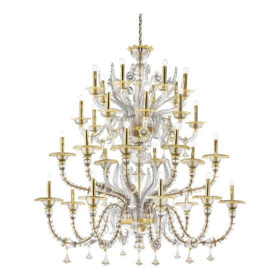 Image 1 of Eleganter, riesiger Ca’ Rezzonico Murano-Glas-Kronleuchter mit Goldakzenten und Blättern