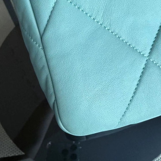 Image 1 of Chanel Small 19 Tas C19 Gewatteerd geitenleer Tiffany Blue Tweekleurig Gouden Hardware Serie 29