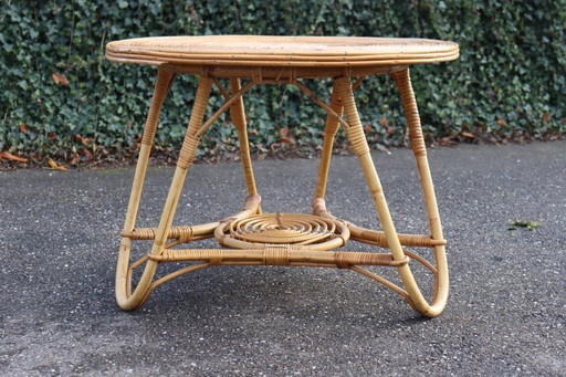 Round rattan coffee table, vintage period 1960s/70s