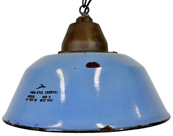 Image 1 of Industrial Blue Enamel and Cast Iron Pendant Light, 1960s