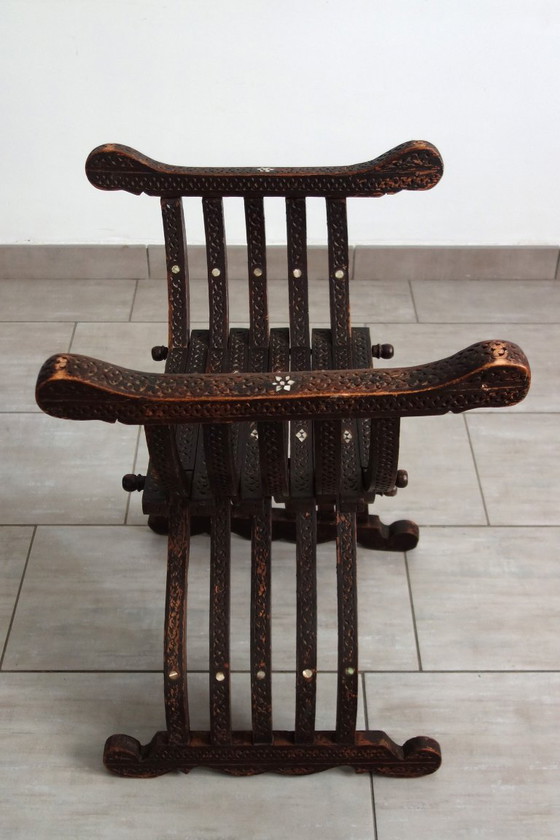 Sedia curule siriana noce e madreperla XIX secolo – Sedie da camera, Legno, Altro (photo 5 of 15)