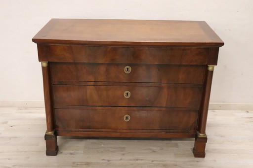 Antique Empire Chest of Drawers in Walnut, Italy Early 19th Century