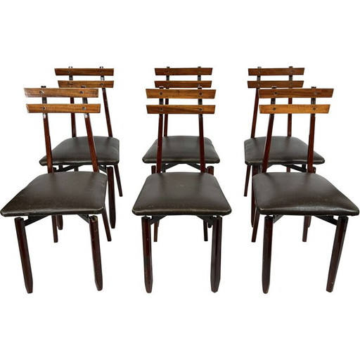 Set of 6 mid-century Italian wood chairs, 1950s
