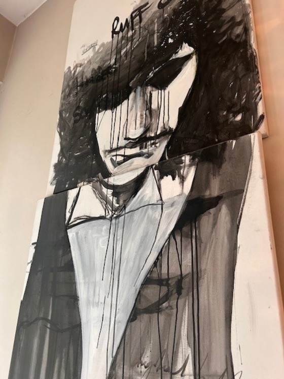 Image 1 of Retrato figurativo díptico de Frederik Schnieders - expresión en blanco y negro