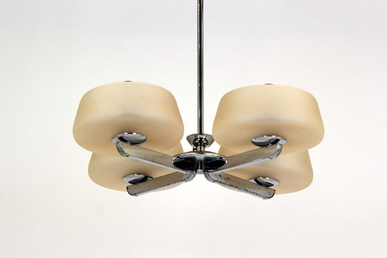 Image 1 of Lámpara de araña Art Déco cromada de ESC Zukov, Checoslovaquia, década de 1930