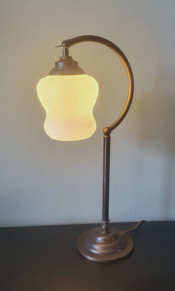 Image 1 of Vintage Art Deco style desk lamp with opaline glass shade