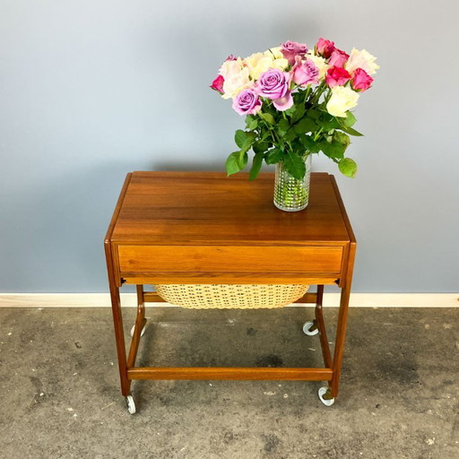 Scatola da cucito rotante di BR Gelsted Denmark, teak, anni '60