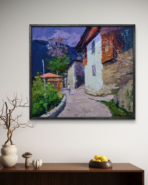 Original Oil Painting Summer Landscape City Motif Historical Street of the City – Paintings & Drawings, Canvas (photo 3 of 7)