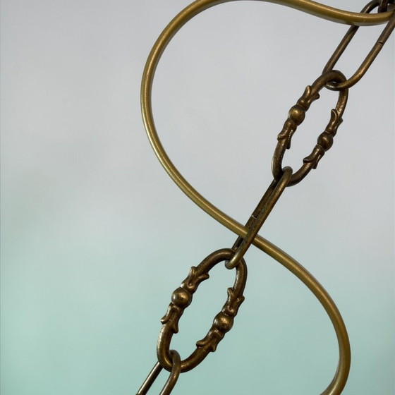 Image 1 of Portuguese regency-inspired frosted glass pendant with ornate brass crown